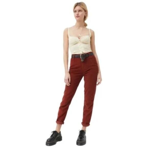 BDG Urban Outfitters High-Rise Mom Corduroy Pants Burgundy Red Sz 26 - Picture 1 of 10